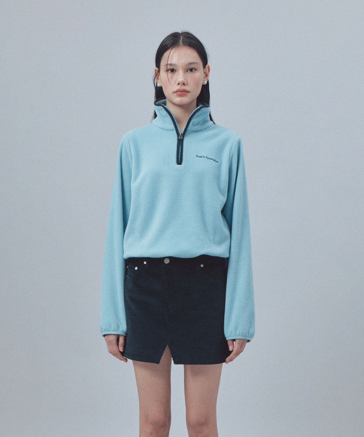 레스트앤레크레이션(REST&RECREATION) FLEECE HALF ZIP-UP - SKY BLUE