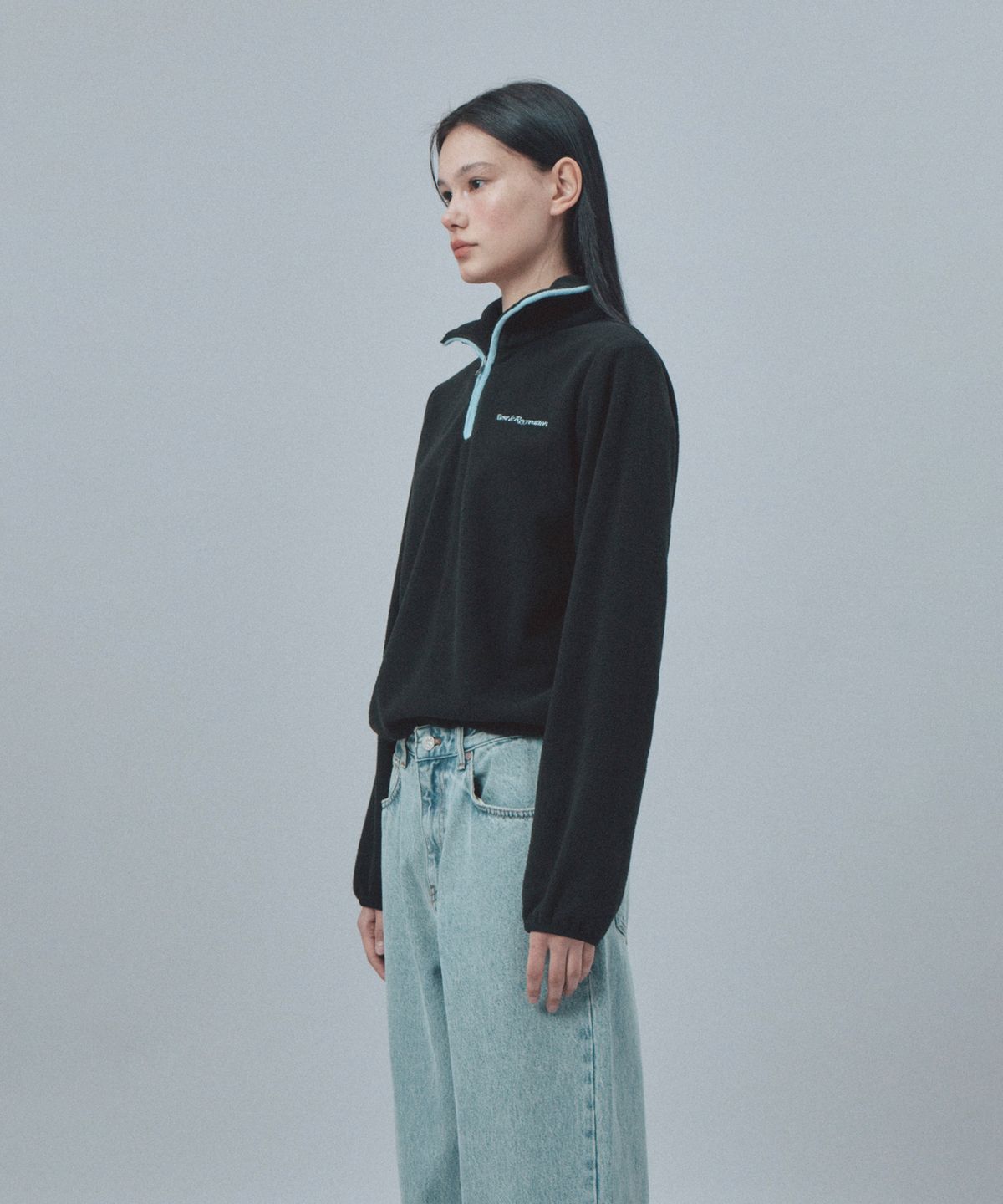 레스트앤레크레이션(REST&RECREATION) FLEECE HALF ZIP-UP - BLACK