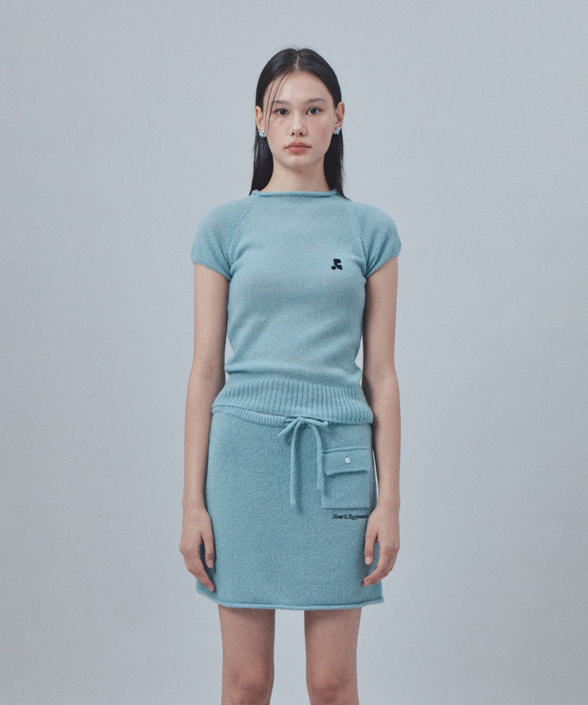 레스트앤레크레이션(REST&RECREATION) RAGLAN HALF SLEEVE KNIT TOP - SKY BLUE