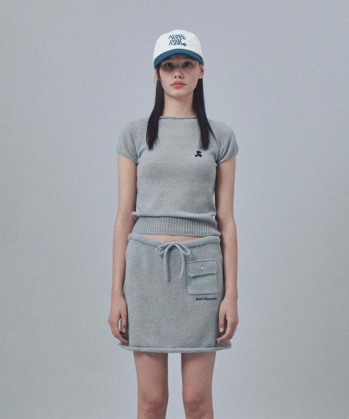 레스트앤레크레이션(REST&RECREATION) RAGLAN HALF SLEEVE KNIT TOP - GREY
