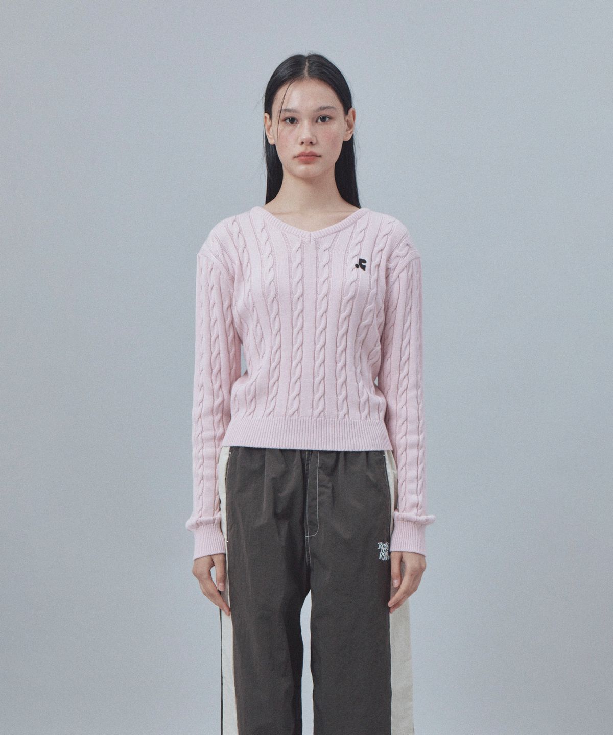 레스트앤레크레이션(REST&RECREATION) CABLE V-NECK KNIT TOP - PINK