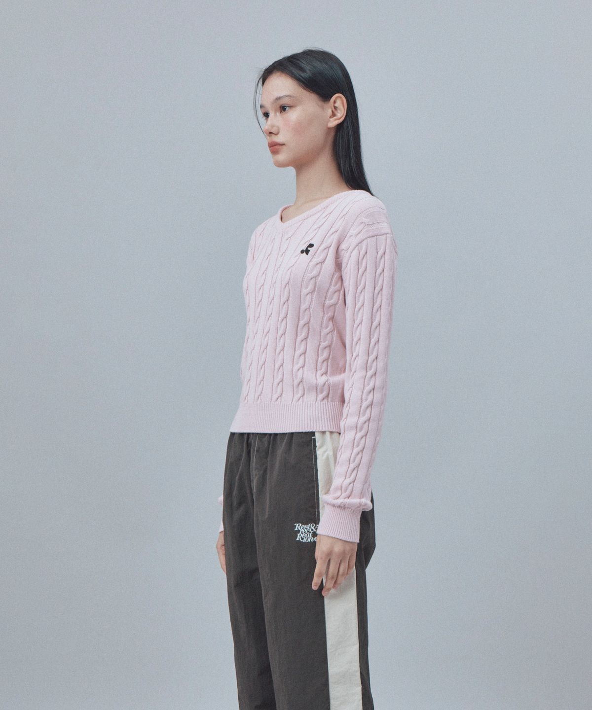 레스트앤레크레이션(REST&RECREATION) CABLE V-NECK KNIT TOP - PINK