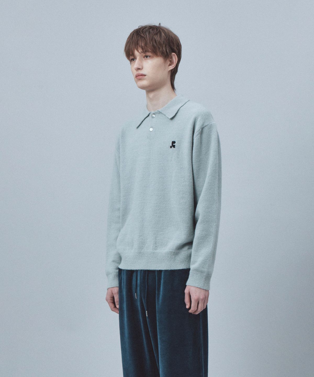 레스트앤레크레이션(REST&RECREATION) WOOL POLO KNIT TOP - LIGHT GREY