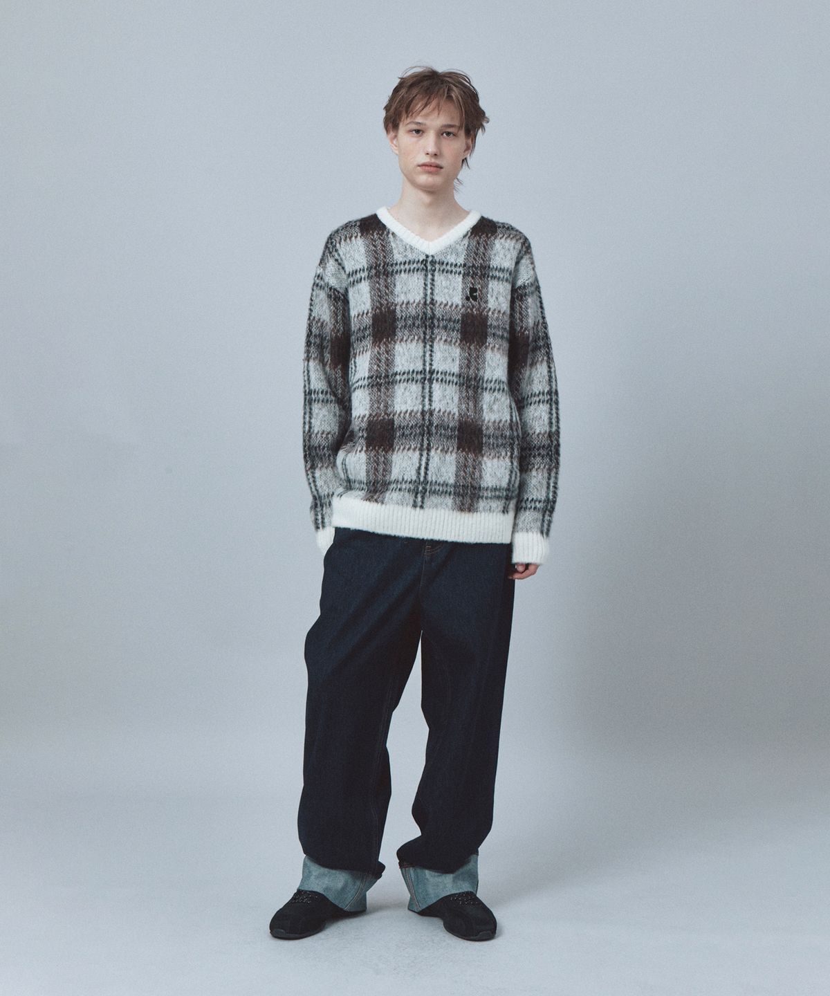 레스트앤레크레이션(REST&RECREATION) CHECK PATTERN HAIRY SWEATER - IVORY