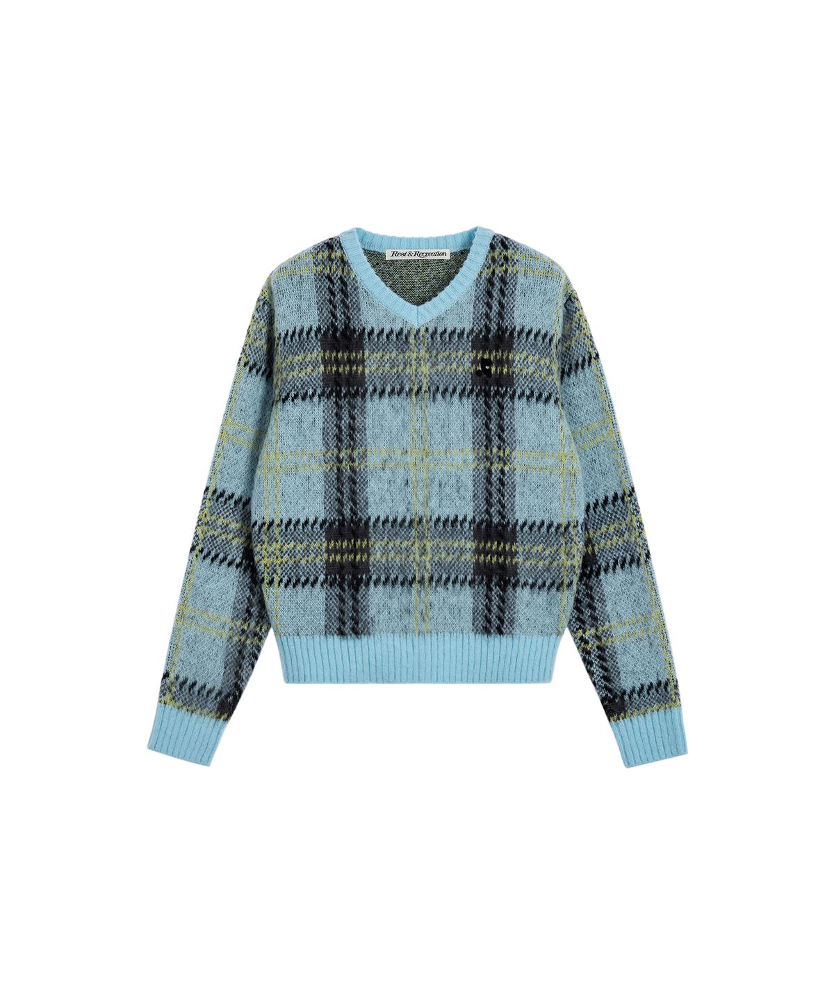 레스트앤레크레이션(REST&RECREATION) CHECK PATTERN HAIRY SWEATER - SKY BLUE