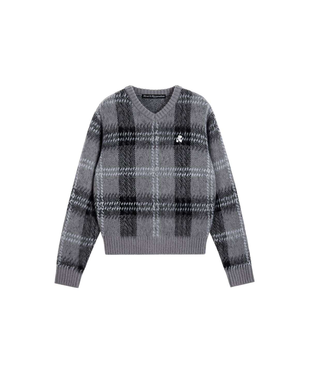 레스트앤레크레이션(REST&RECREATION) CHECK PATTERN HAIRY SWEATER - GREY