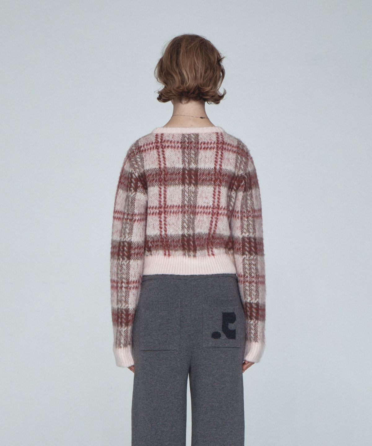 레스트앤레크레이션(REST&RECREATION) CHECK PATTERN HAIRY KNIT CARDIGAN - PINK