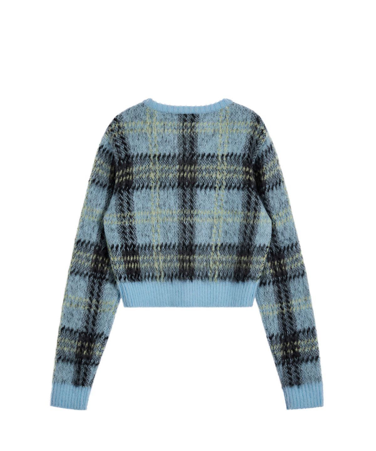 레스트앤레크레이션(REST&RECREATION) CHECK PATTERN HAIRY KNIT CARDIGAN - SKY BLUE