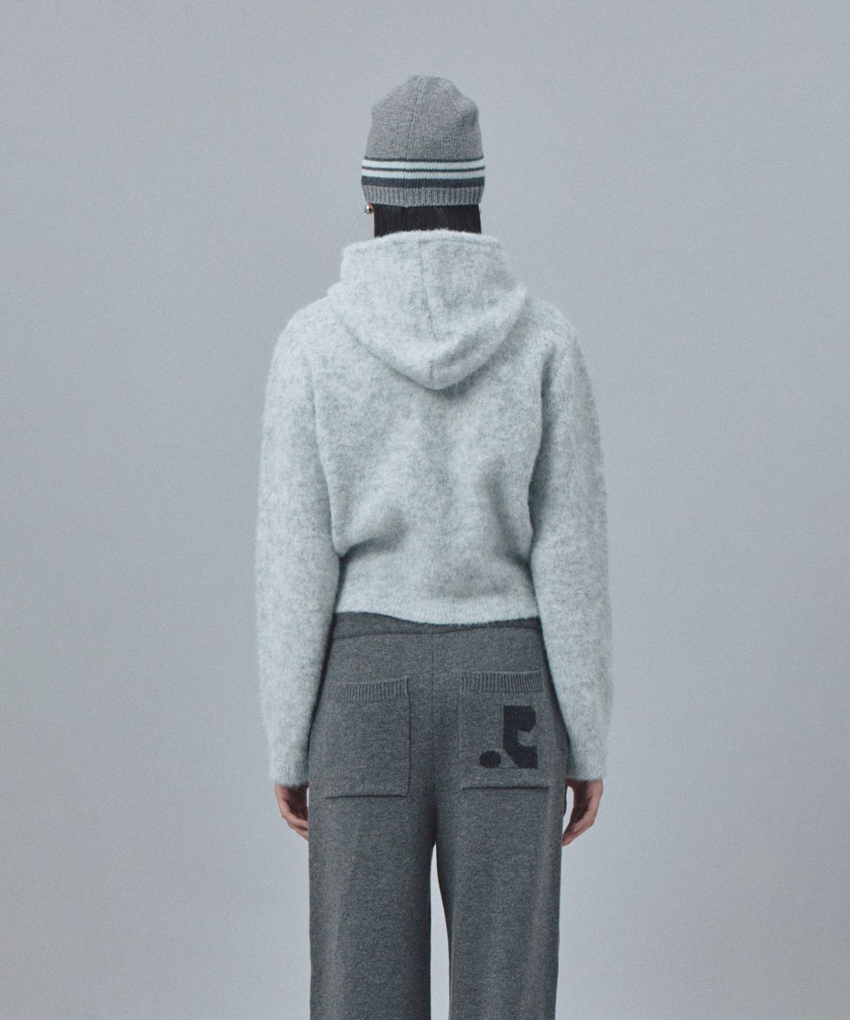 레스트앤레크레이션(REST&RECREATION) HAIRY KNIT HOOD ZIP-UP - LIGHT GREY