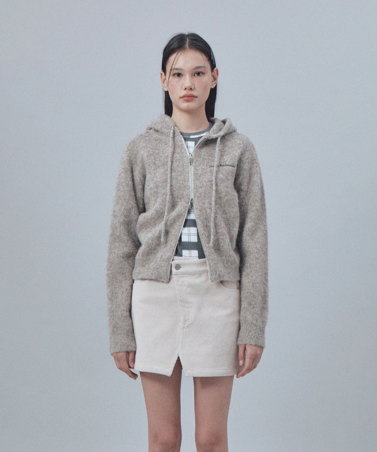 레스트앤레크레이션(REST&RECREATION) HAIRY KNIT HOOD ZIP-UP - BROWN