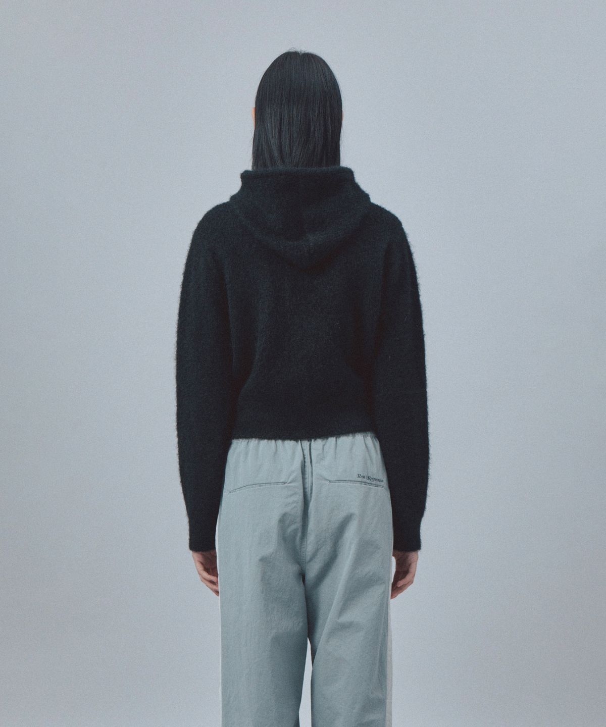 레스트앤레크레이션(REST&RECREATION) HAIRY KNIT HOOD ZIP-UP - BLACK