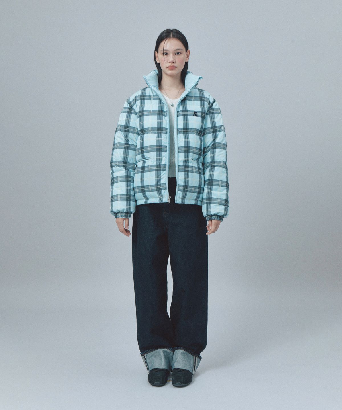 레스트앤레크레이션(REST&RECREATION) REVERSIBLE CHECK DOWN JACKET - SKY BLUE