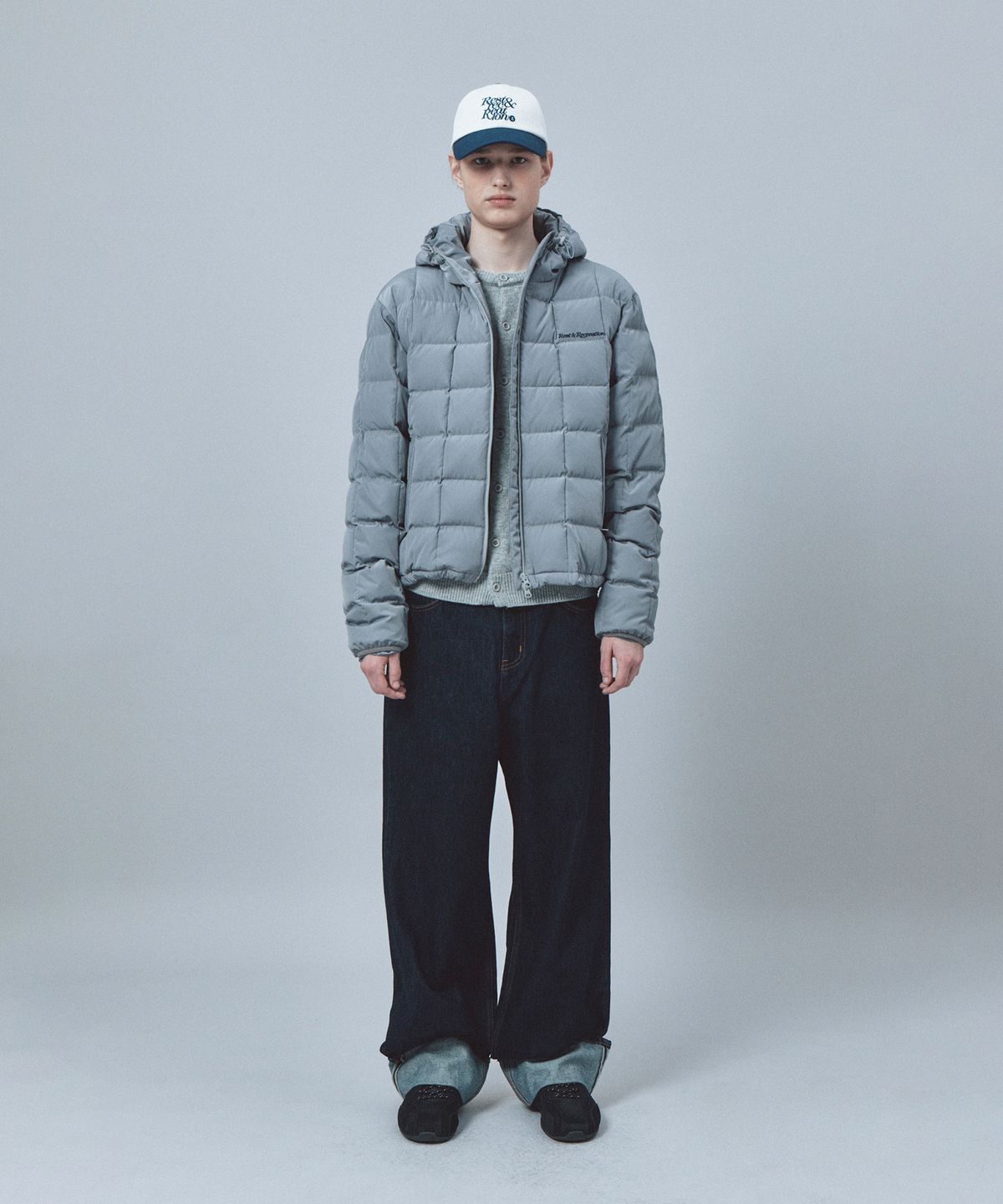 레스트앤레크레이션(REST&RECREATION) SQUARE QUILTED HOOD DOWN JACKET - GREY