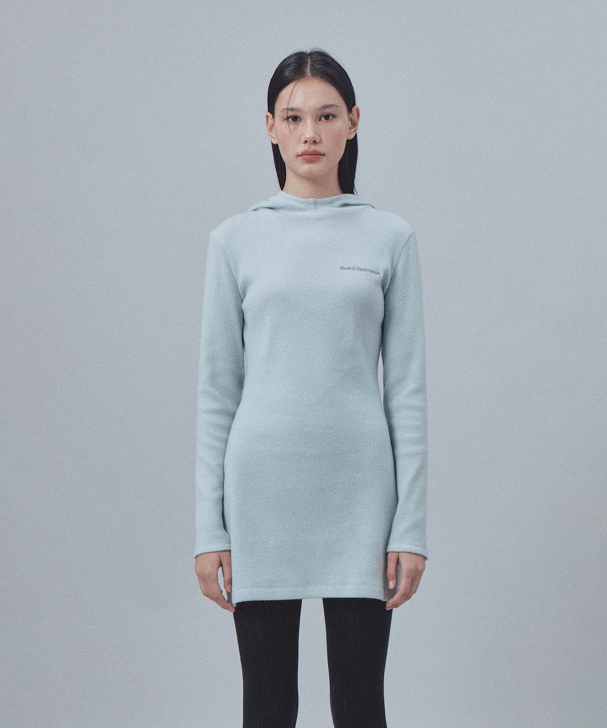 레스트앤레크레이션(REST&RECREATION) HAIRY HOOD KNIT DRESS - LIGHT BLUE