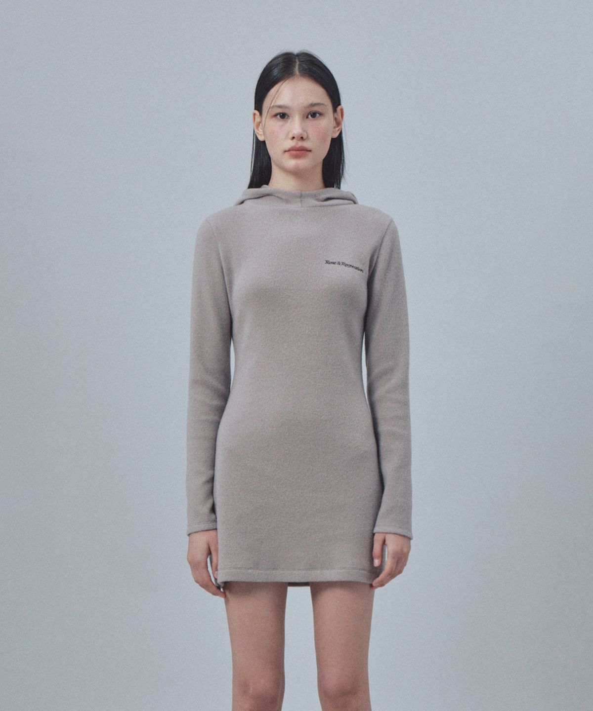 레스트앤레크레이션(REST&RECREATION) HAIRY HOOD KNIT DRESS - BEIGE