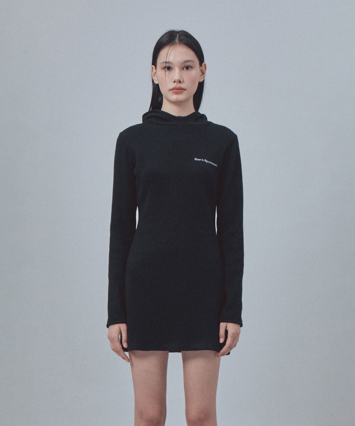 레스트앤레크레이션(REST&RECREATION) HAIRY HOOD KNIT DRESS - BLACK
