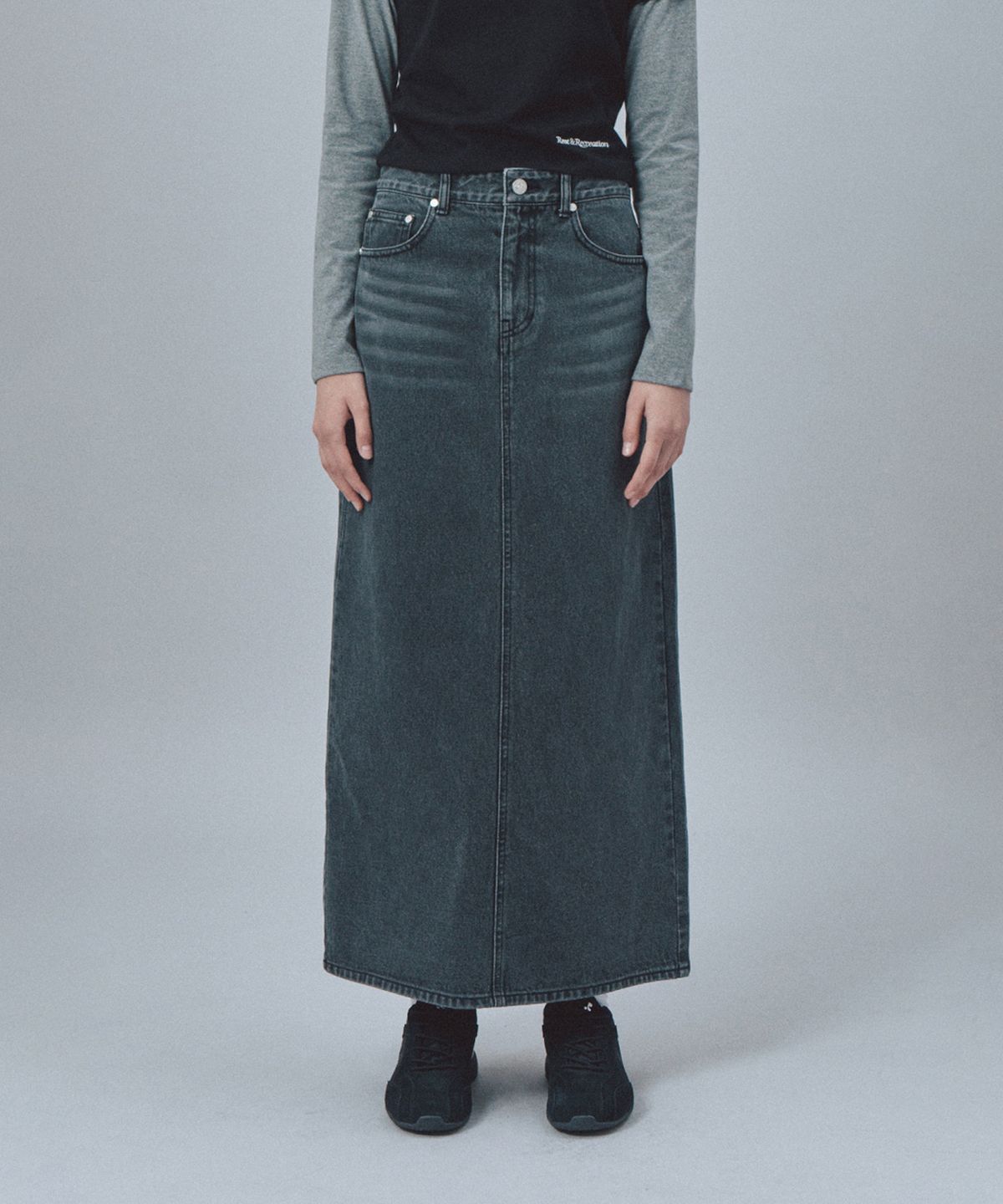 레스트앤레크레이션(REST&RECREATION) DENIM MAXI SKIRT - BLACK