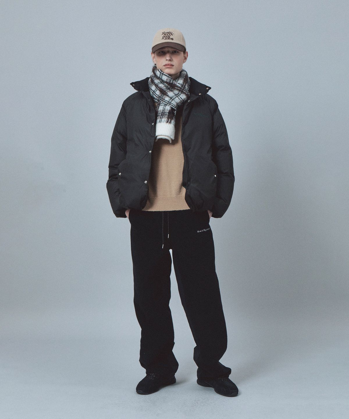 레스트앤레크레이션(REST&RECREATION) HAIRY CHECK KNIT MUFFLER - IVORY