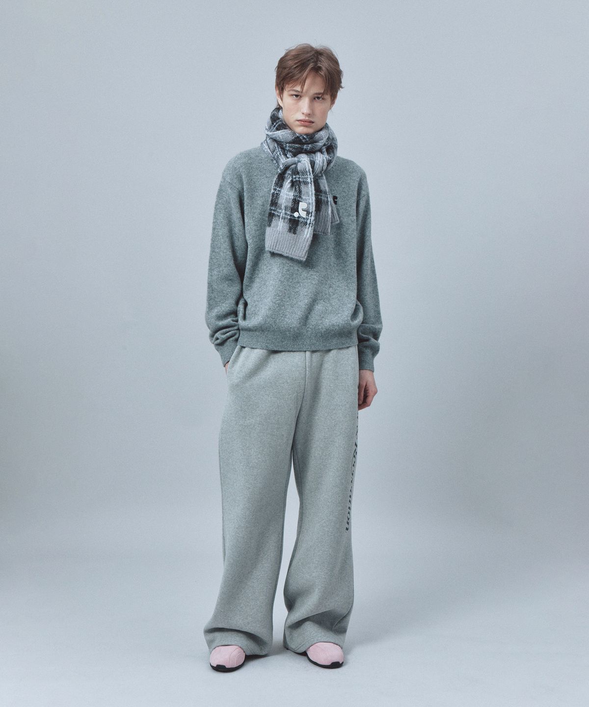 레스트앤레크레이션(REST&RECREATION) HAIRY CHECK KNIT MUFFLER - GREY