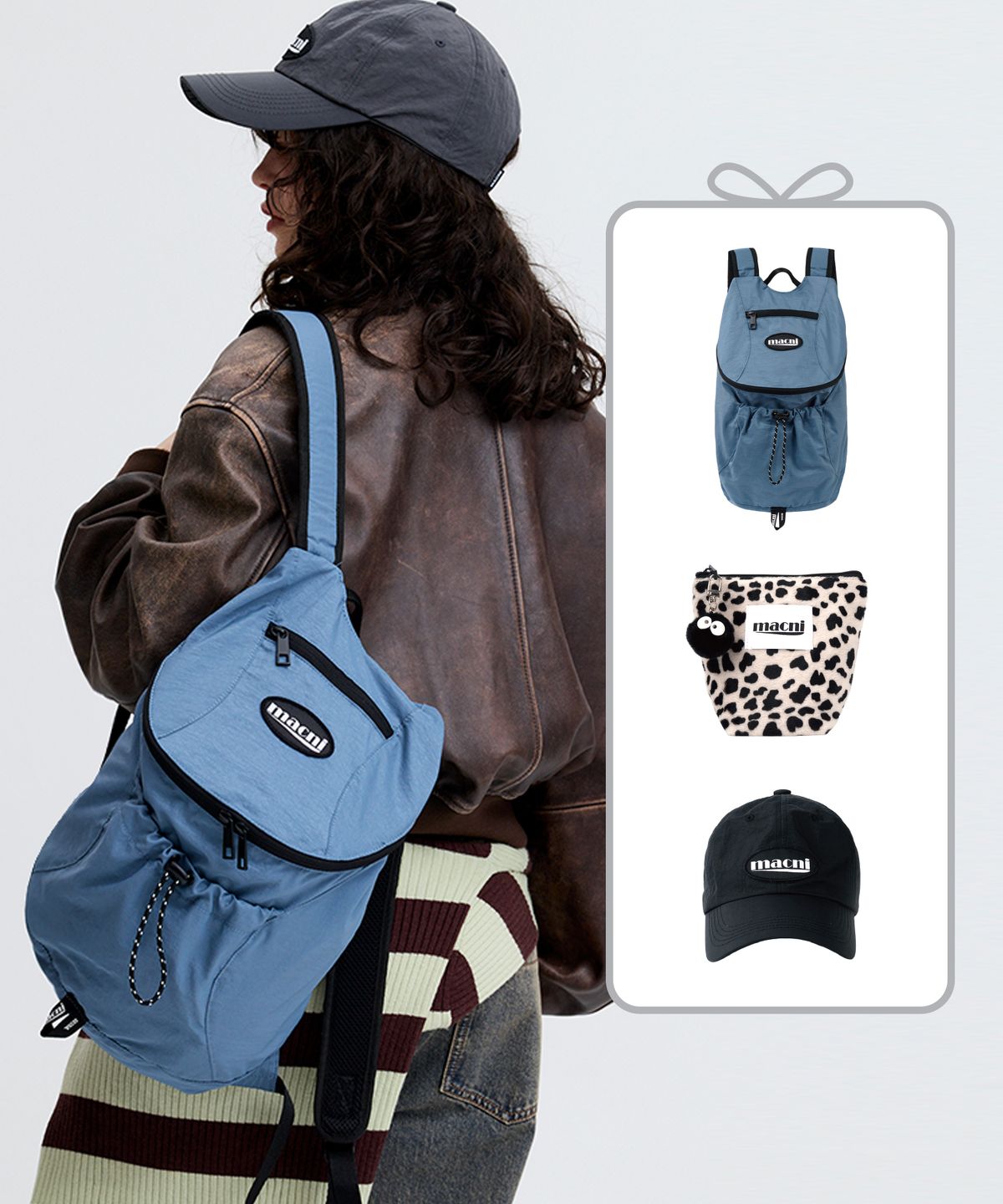 마크니(MACNI) [SET] BLAZER BACKPACK & LEOPARD STANDY POUCH & BALL CAP SET