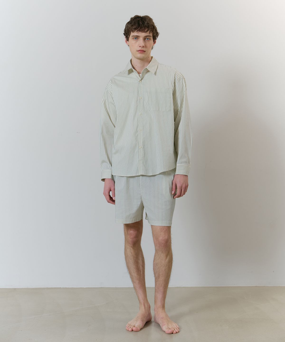 아템포(ATEMPO) STRIPE PAJAMA SET_green ivory (man)