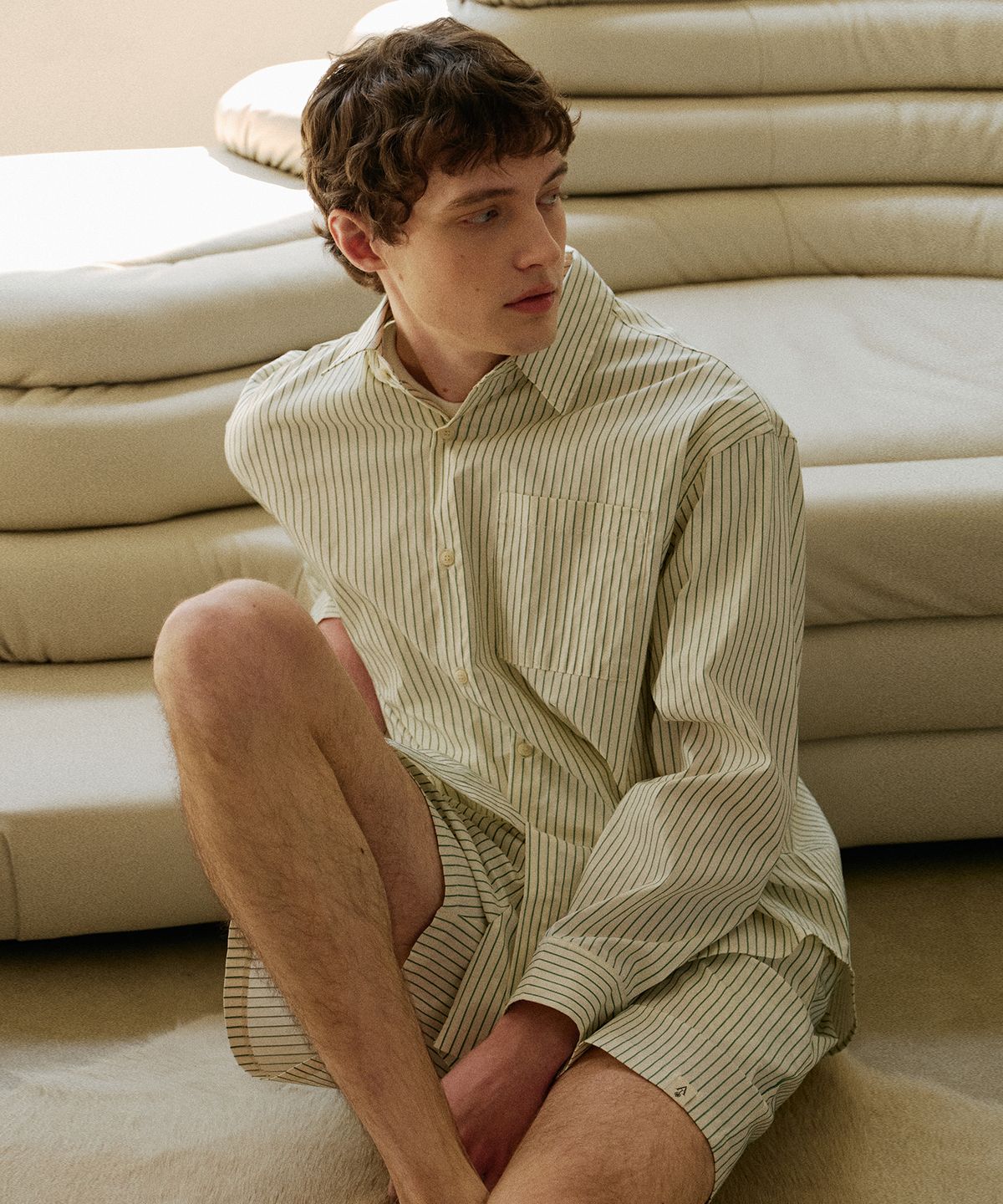 아템포(ATEMPO) STRIPE PAJAMA SET_green ivory (man)