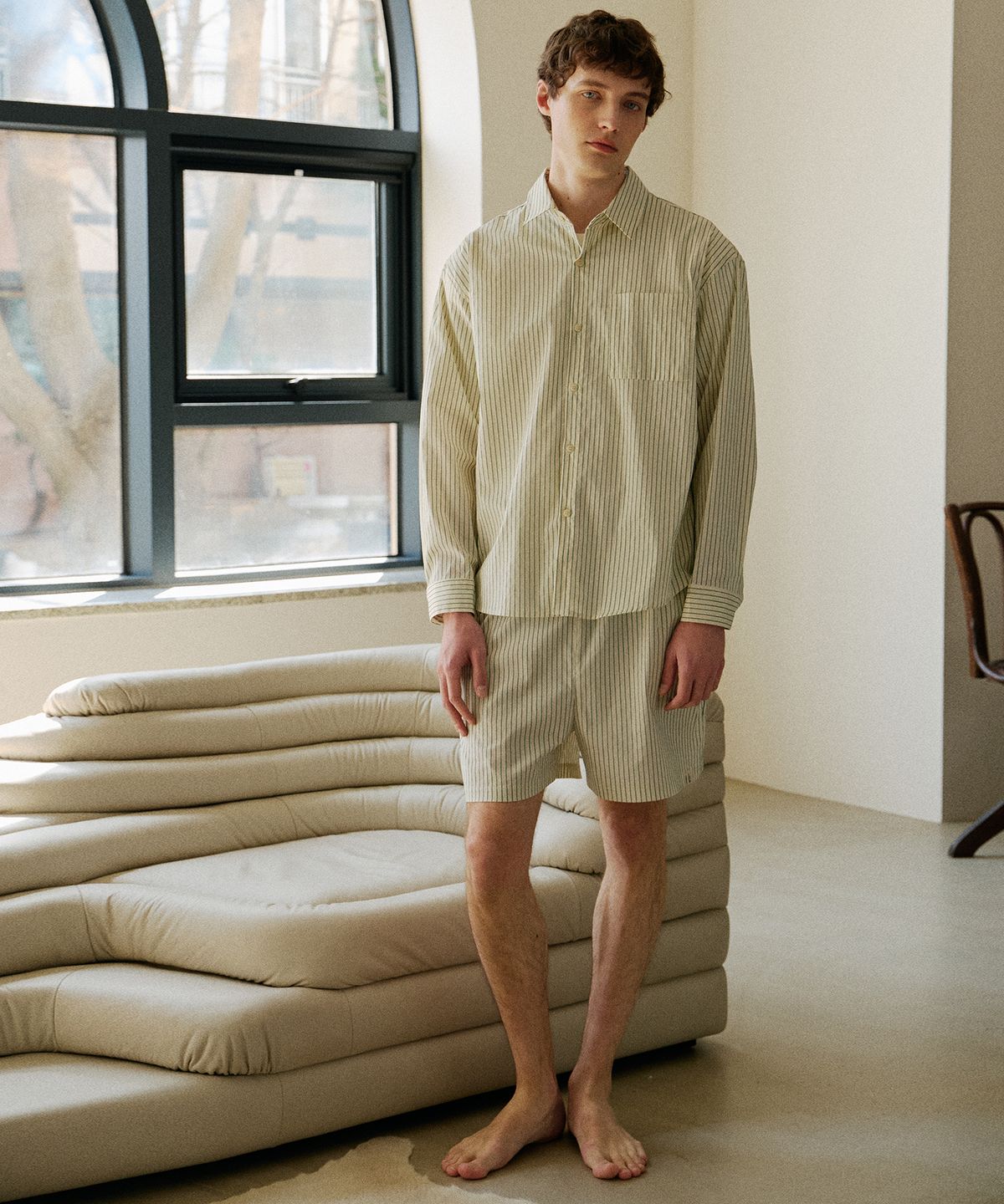 아템포(ATEMPO) STRIPE PAJAMA SET_green ivory (man)