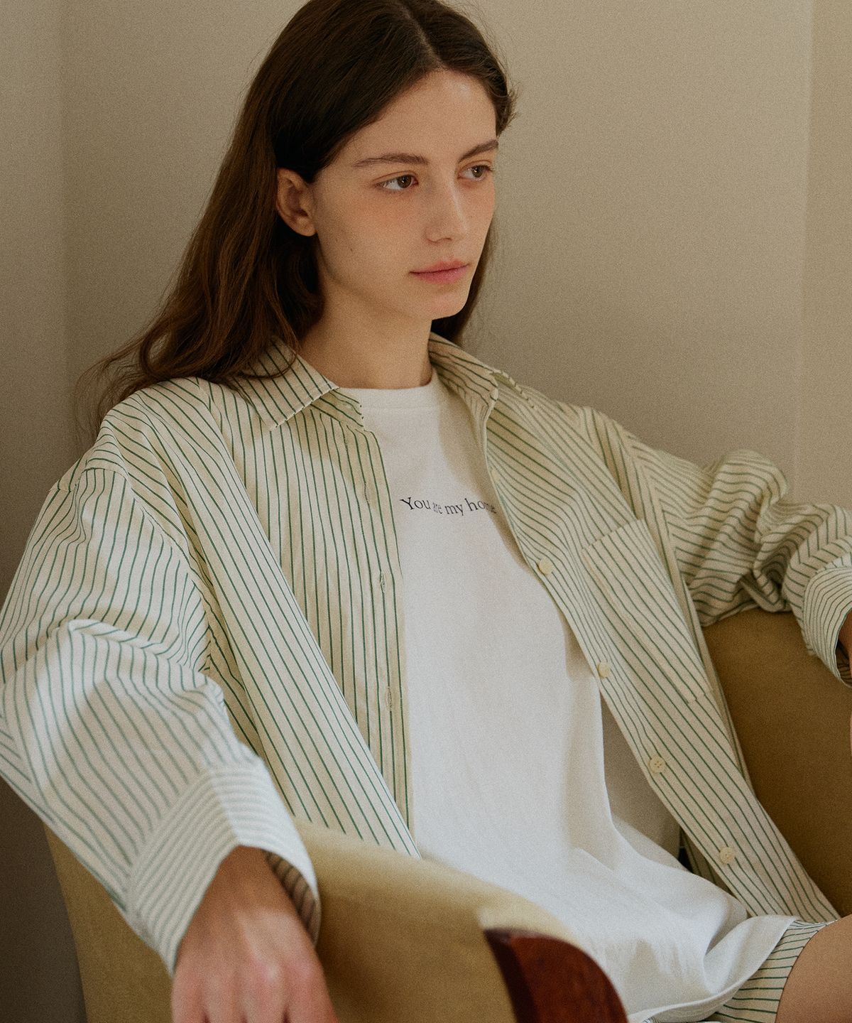 아템포(ATEMPO) STRIPE PAJAMA SET_green ivory (woman)