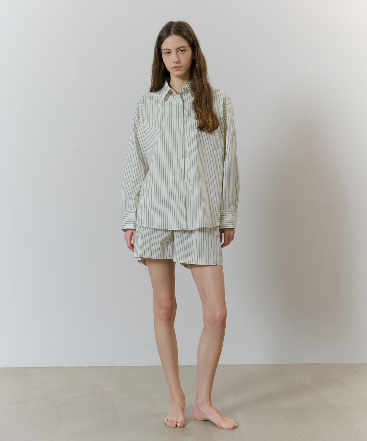 아템포(ATEMPO) STRIPE PAJAMA SET_green ivory (woman)