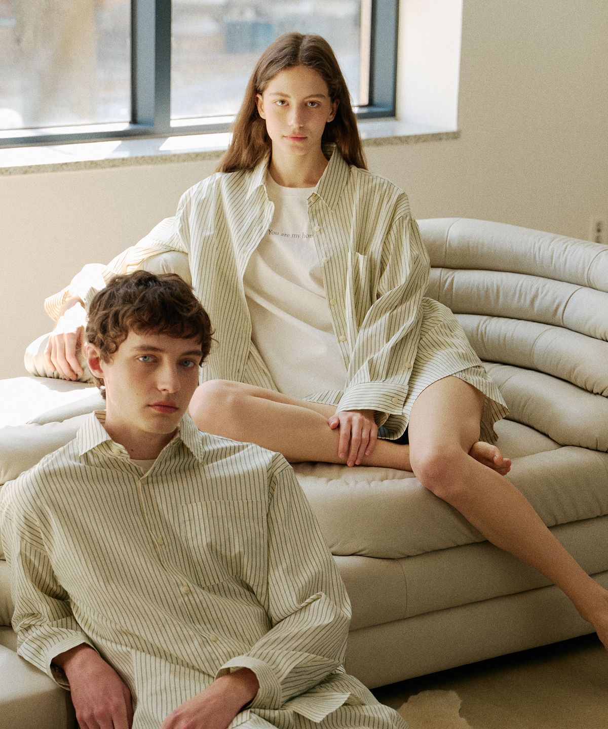 아템포(ATEMPO) STRIPE PAJAMA SET_green ivory (woman)