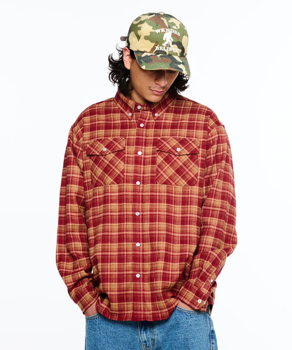 위캔더스(WKNDRS) CHECKERED SHIRT (BURGUNDY)