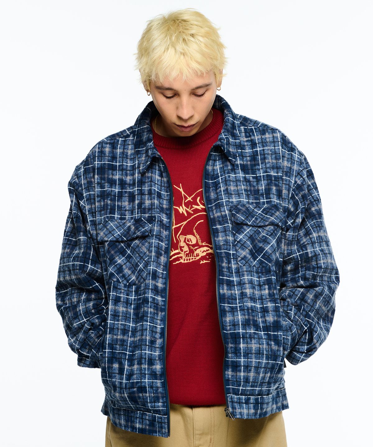 위캔더스(WKNDRS) CHECKERED ZIPUP SHIRT (NAVY)