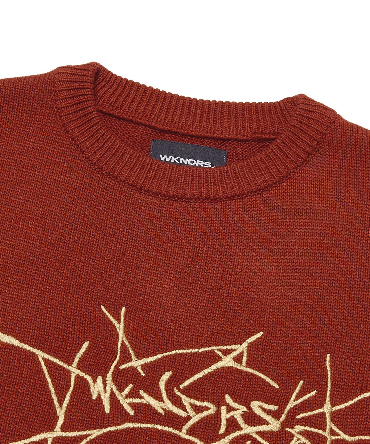 위캔더스(WKNDRS) SKULL KNITTED SWEATER (BURGUNDY)