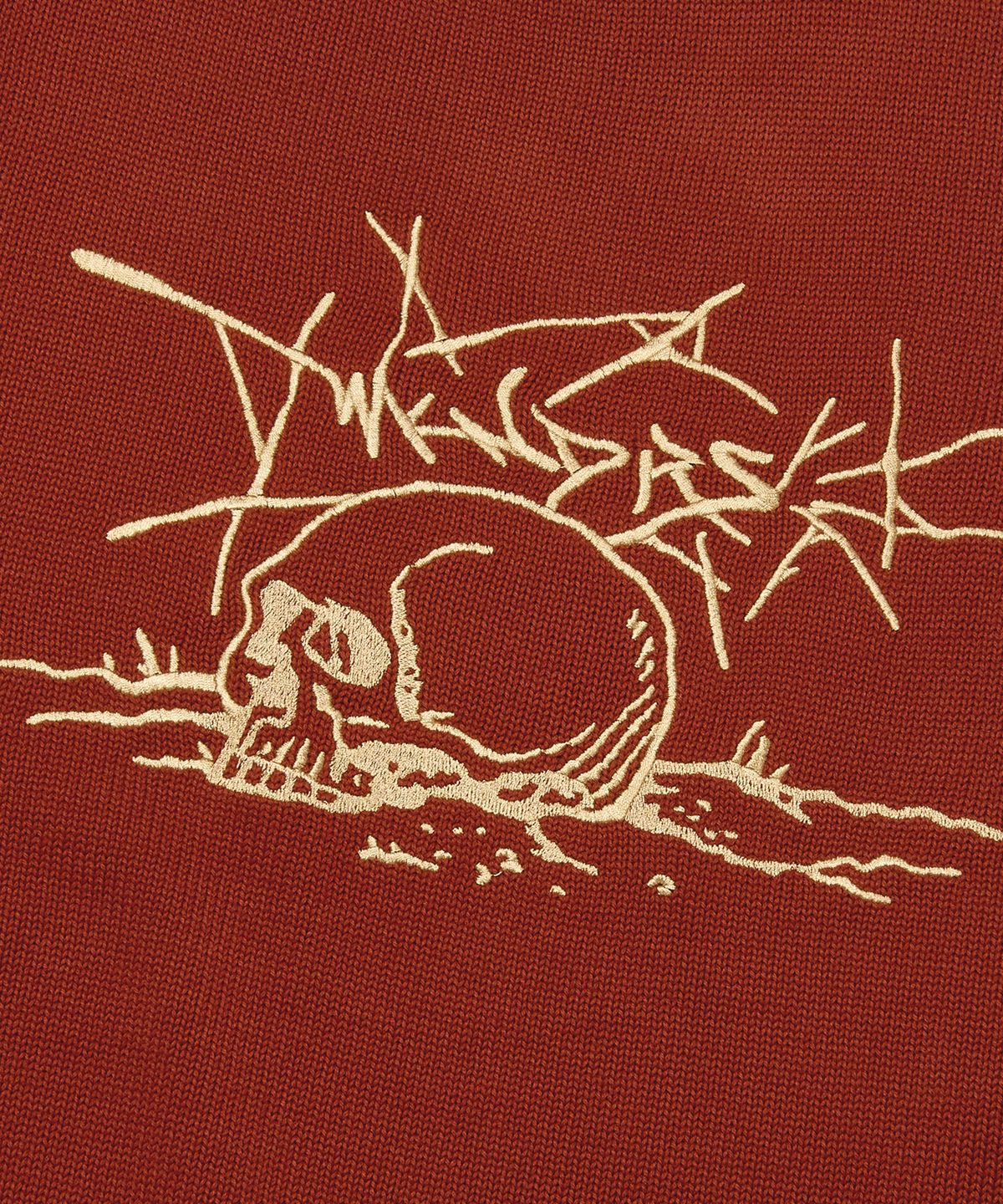 위캔더스(WKNDRS) SKULL KNITTED SWEATER (BURGUNDY)