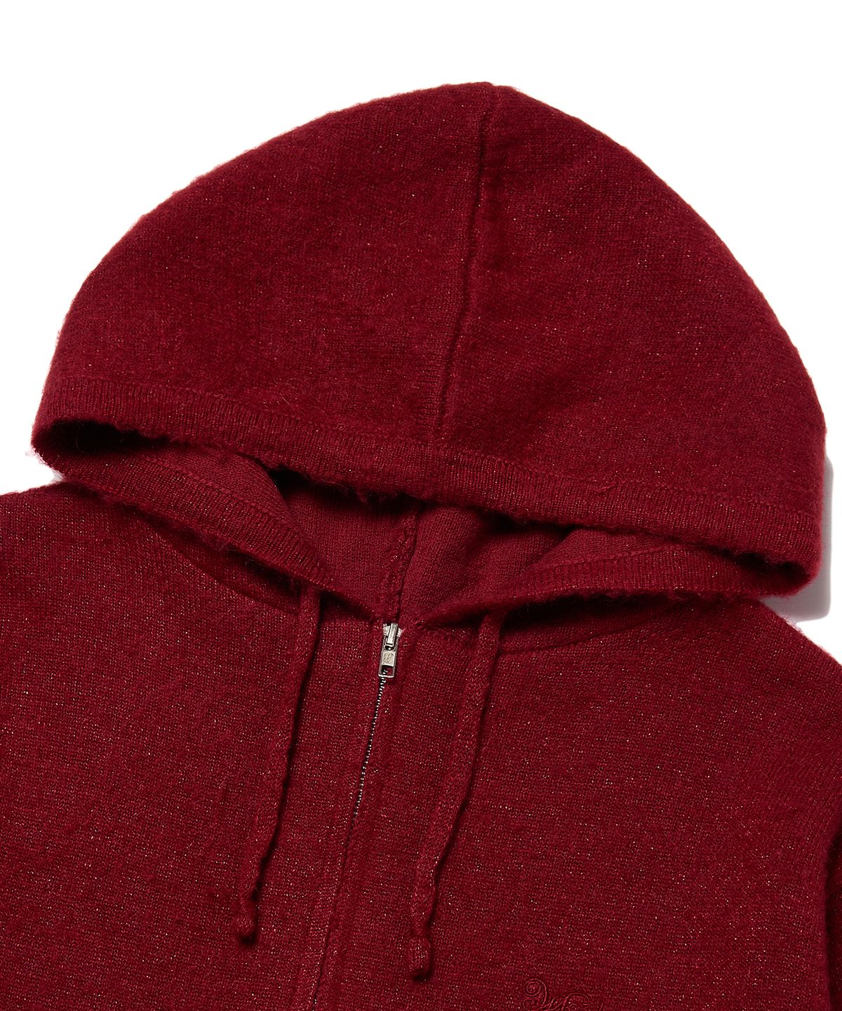 위캔더스(WKNDRS) METALIC KNITTED ZIPUP HOODIE (BURGUNDY)