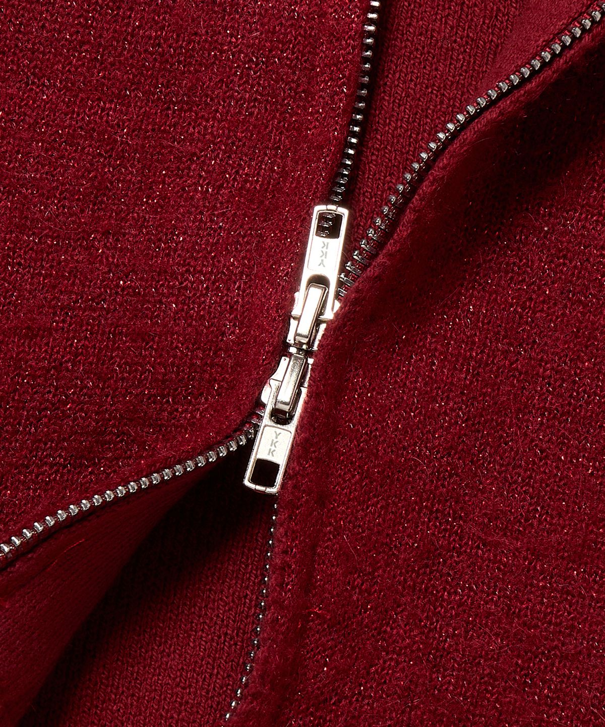 위캔더스(WKNDRS) METALIC KNITTED ZIPUP HOODIE (BURGUNDY)