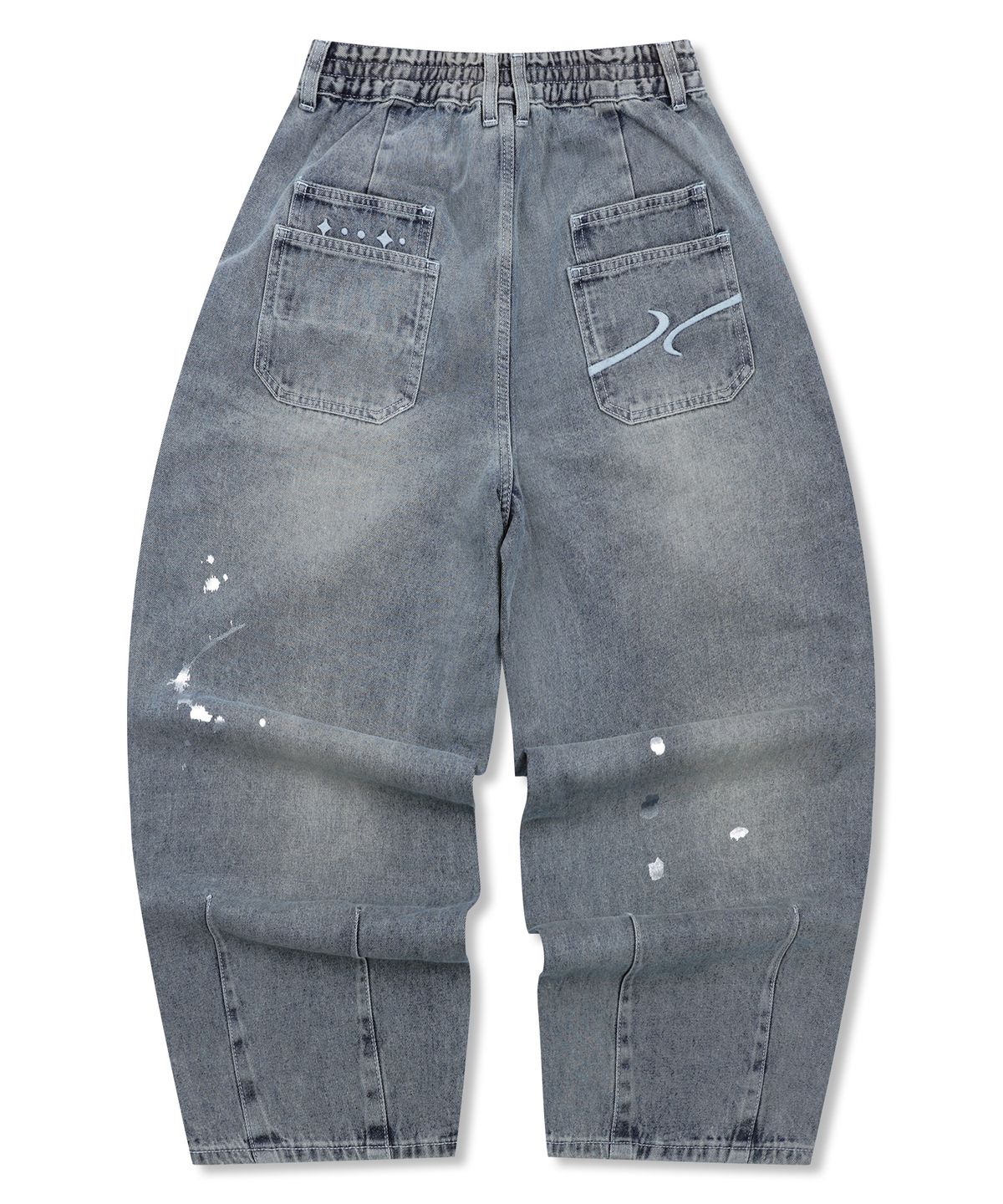 엑스톤즈(XTONZ) XP302 실버 페인팅 벌룬 데님 팬츠 (BLUE)
