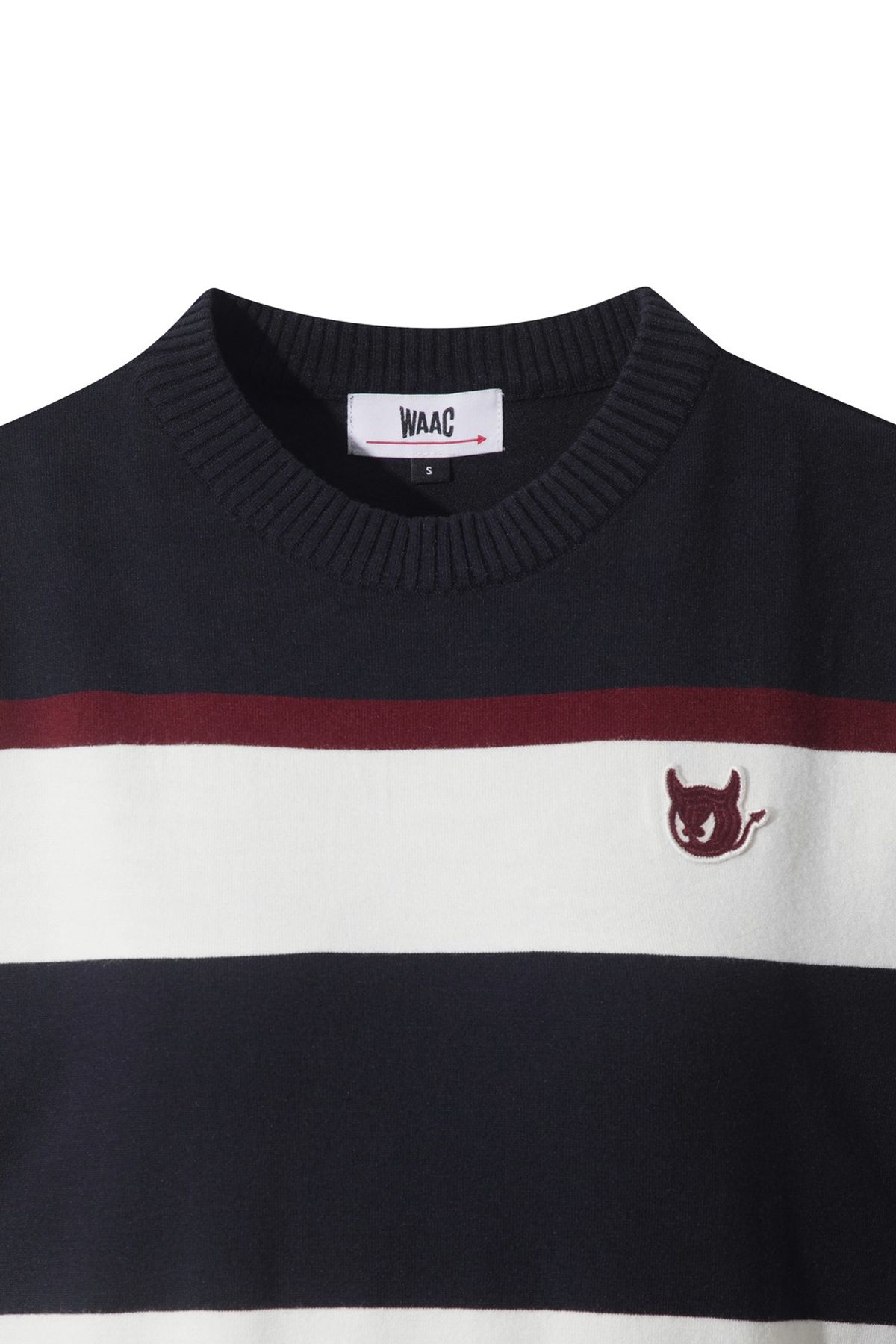 왁(WAAC) Women Bold Stripes Short Sleeve Sweater WWWAA25602NYD