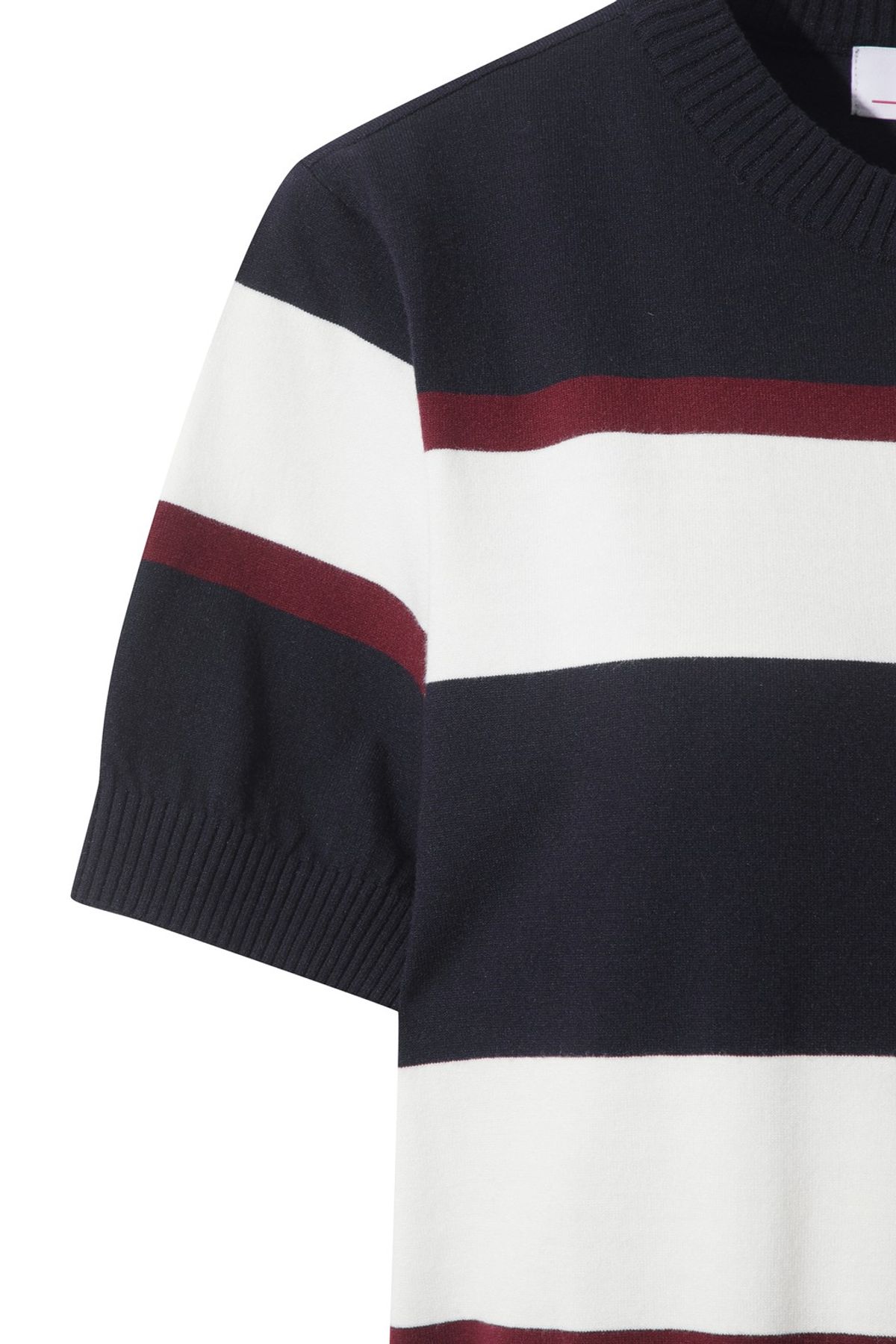 왁(WAAC) Women Bold Stripes Short Sleeve Sweater WWWAA25602NYD