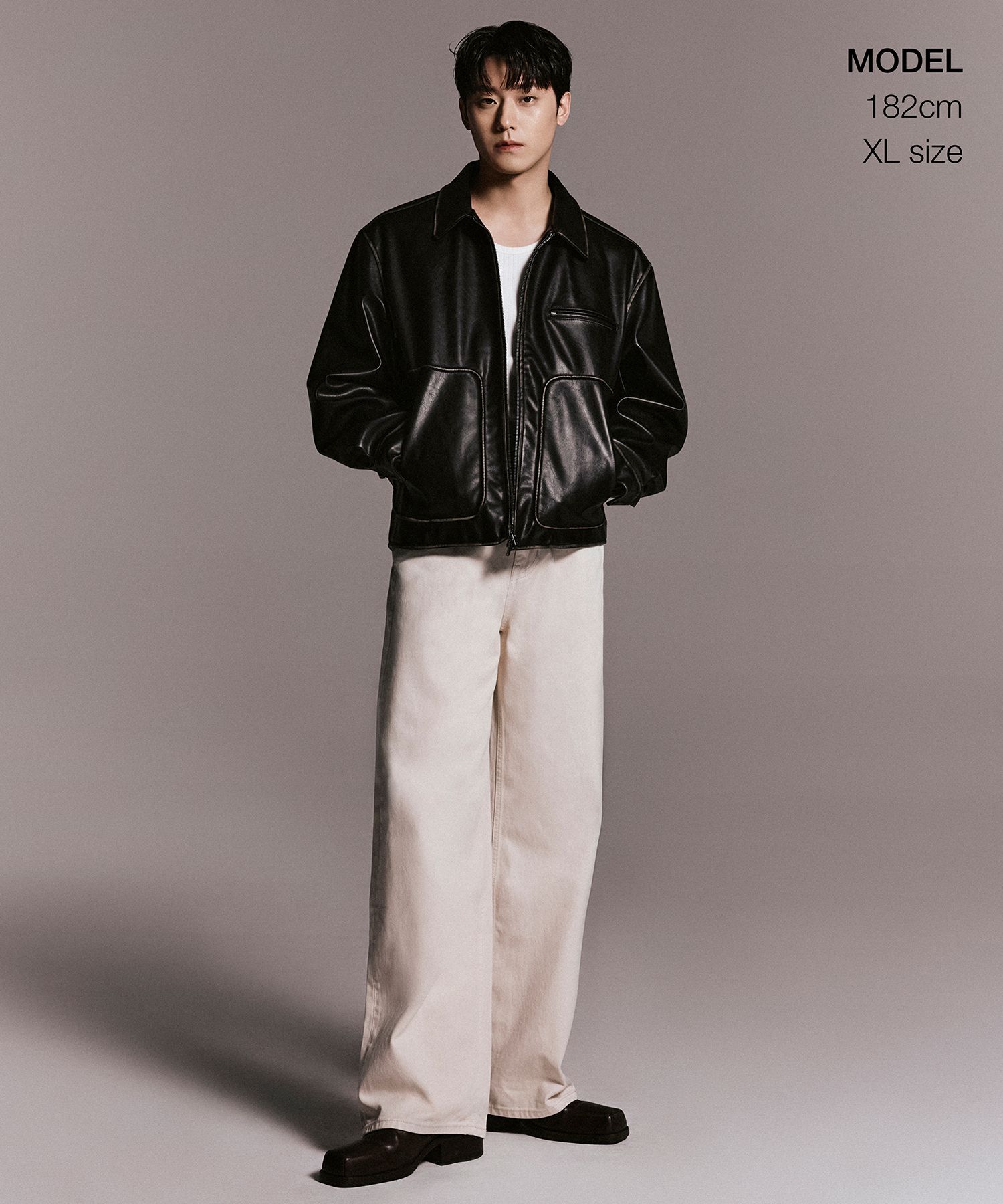 MUSINSA | MUSINSA STANDARD Faded Synthetic Leather Drizzler Jacket