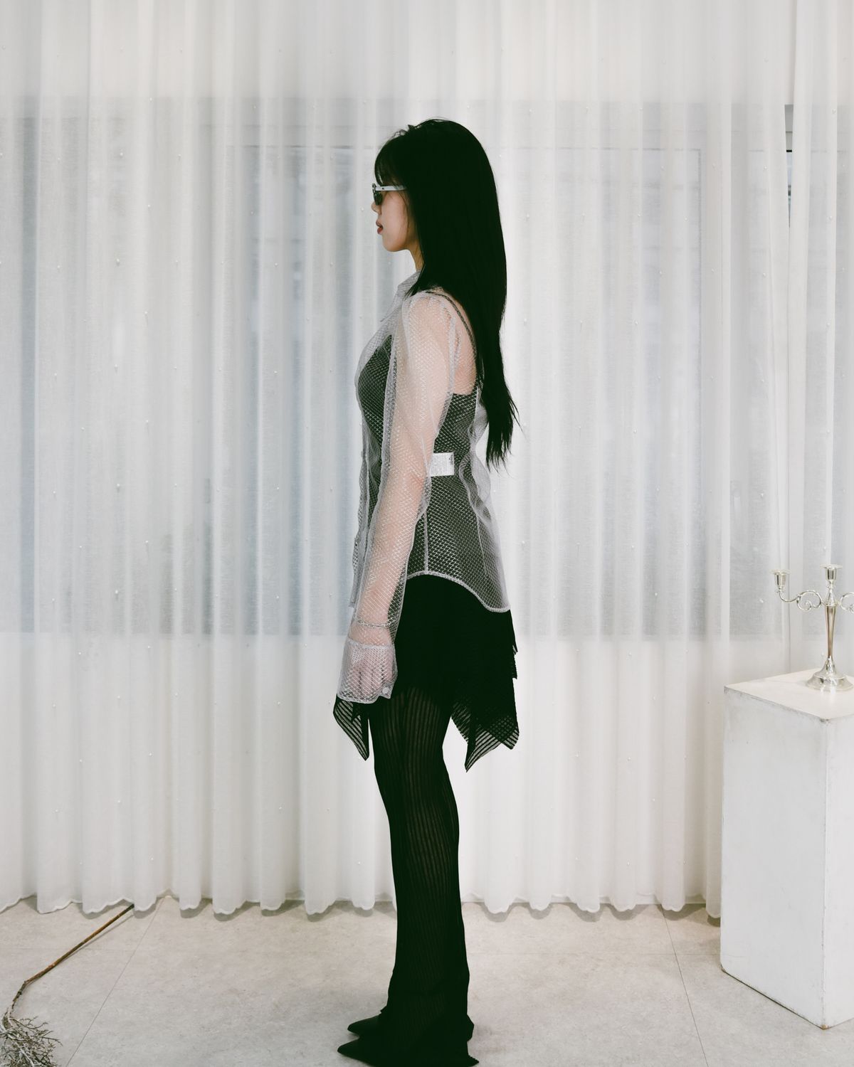 웻진스(WETGENES) 레이어드 부츠컷의 플리츠 팬츠