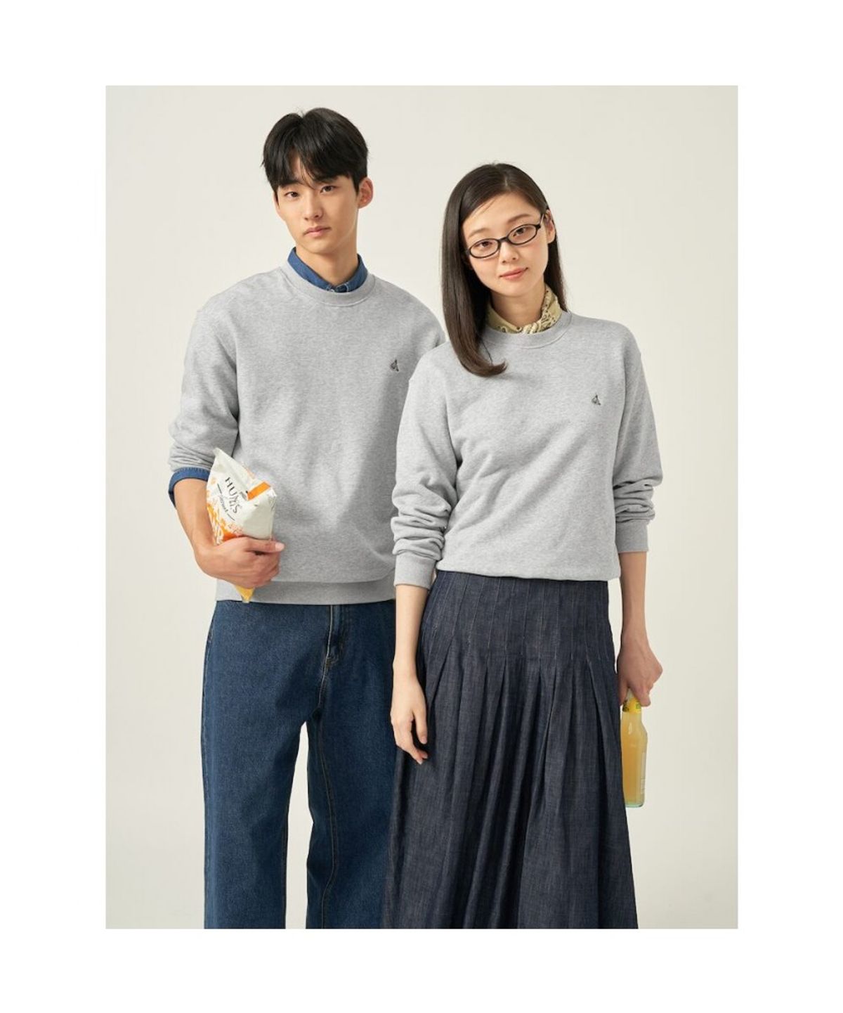 빈폴 멘(BEANPOLE MEN) [Essential] 남녀공용 로고 자수 스웨트 셔츠  그레이