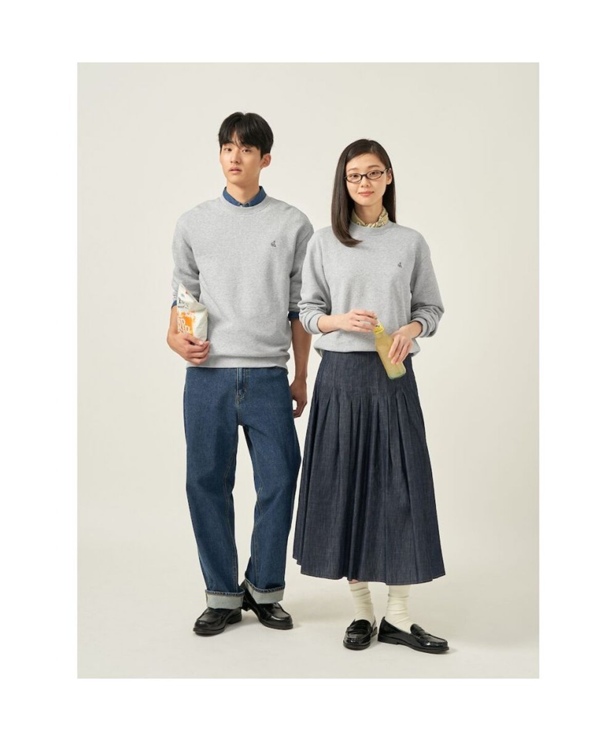 빈폴 멘(BEANPOLE MEN) [Essential] 남녀공용 로고 자수 스웨트 셔츠  그레이