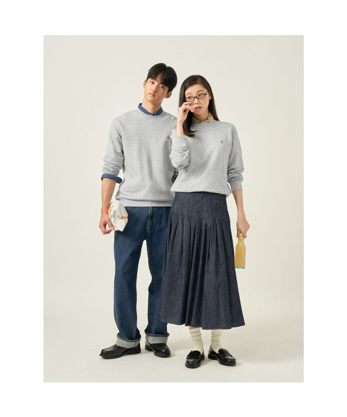 빈폴 멘(BEANPOLE MEN) [Essential] 남녀공용 로고 자수 스웨트 셔츠  그레이