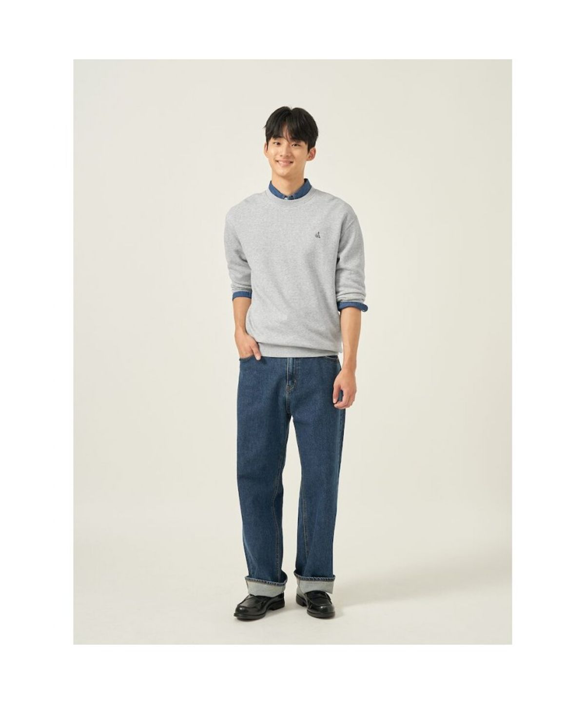 빈폴 멘(BEANPOLE MEN) [Essential] 남녀공용 로고 자수 스웨트 셔츠  그레이