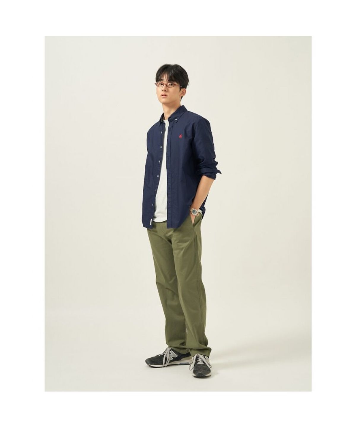 빈폴 멘(BEANPOLE MEN) [Essential] 남녀공용 옥스퍼드 솔리드 셔츠  네이비