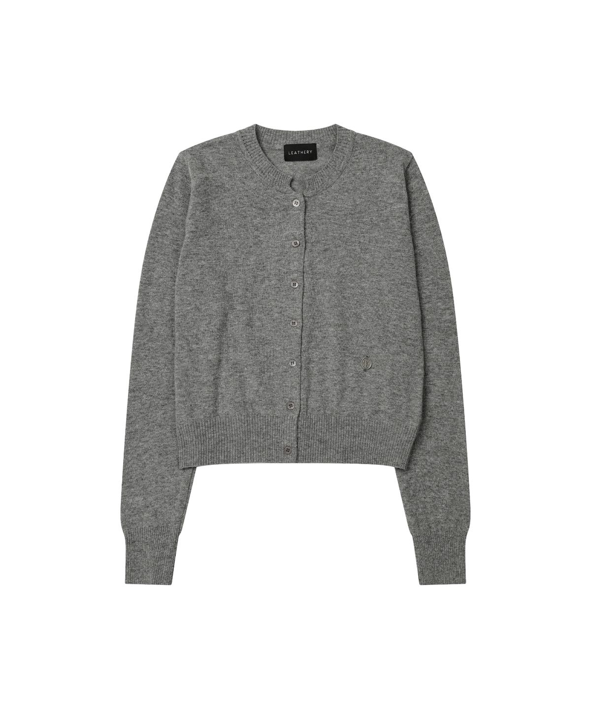 레더리(LEATHERY) 심볼 베이직 라운드넥 가디건 [GREY]