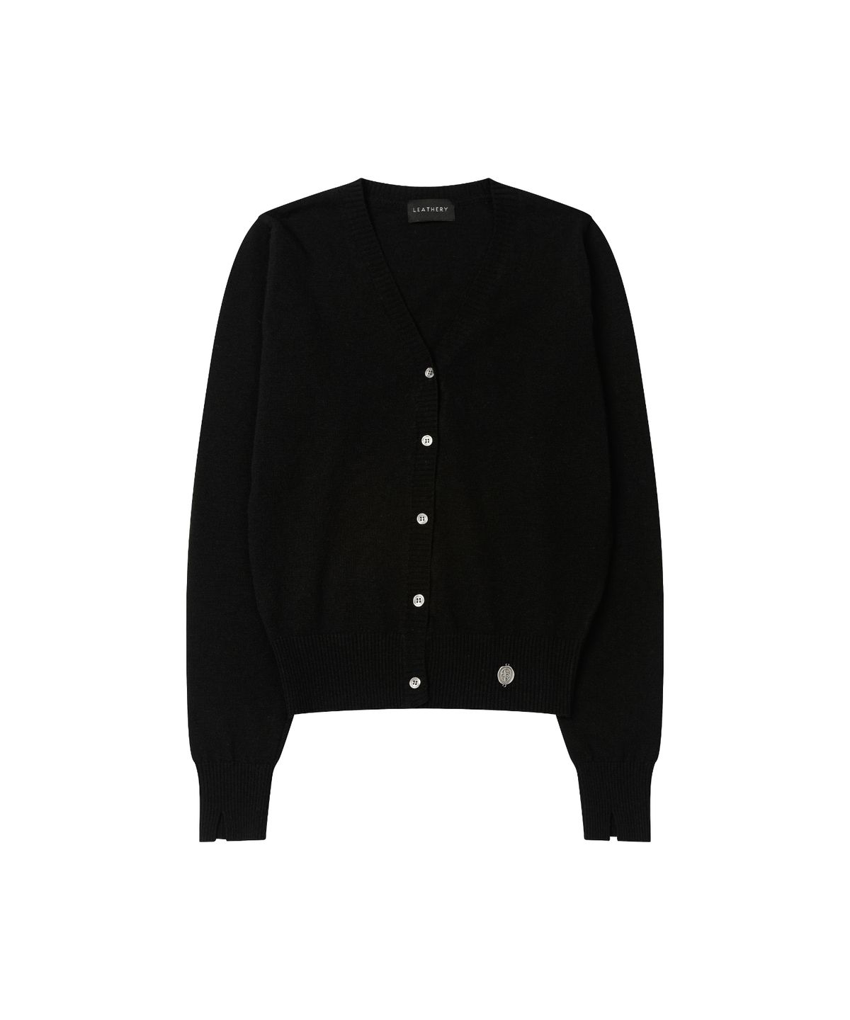 레더리(LEATHERY) 슬릿 슬리브 브이넥 가디건 [BLACK]