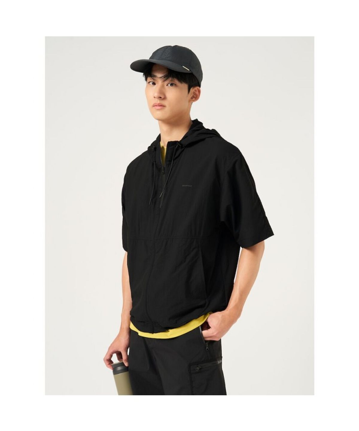 빈폴 멘(BEANPOLE MEN) [BEANPOLEKNAP] 후드 패커블 반소매 점퍼  블랙