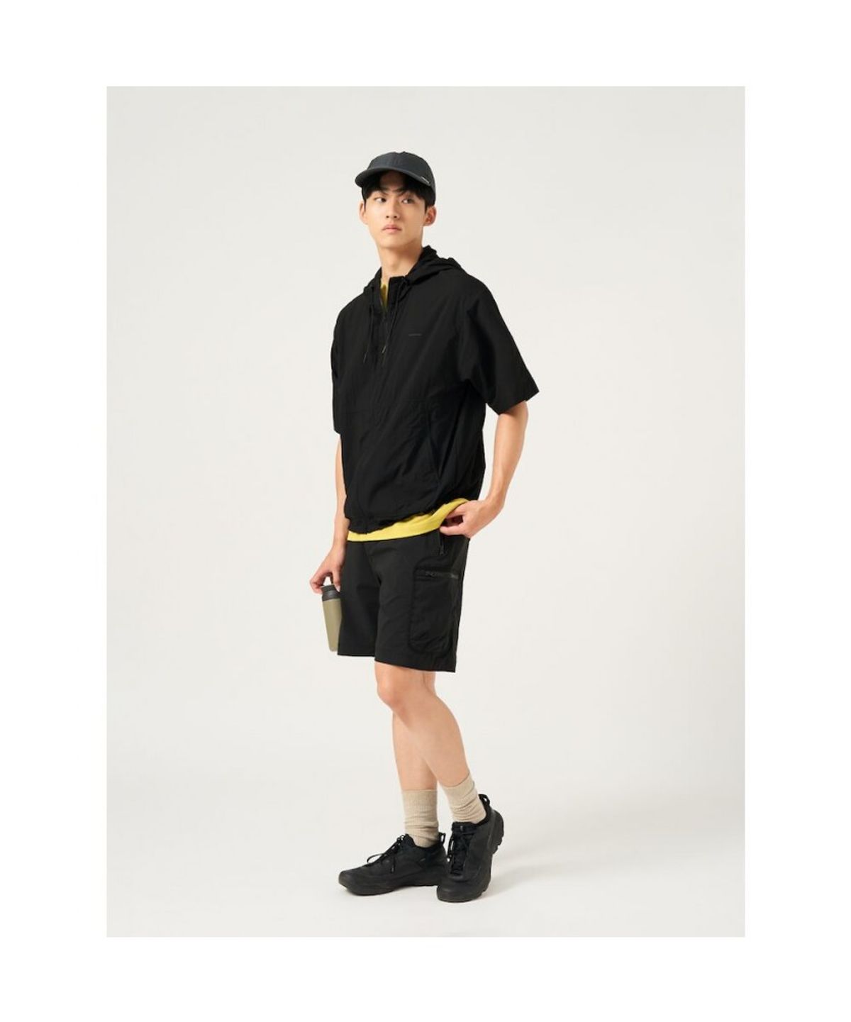 빈폴 멘(BEANPOLE MEN) [BEANPOLEKNAP] 후드 패커블 반소매 점퍼  블랙